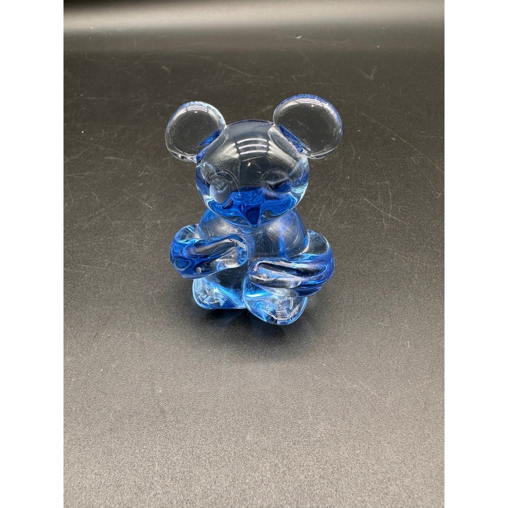Handmade Teddy Bear Glass Figurine Blue Clear Art Glass Paperweight Animal